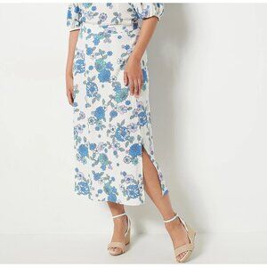 Candace Cameron Bure Natural Cool Petite Printed Midi Skirt with Side Slit 1XP